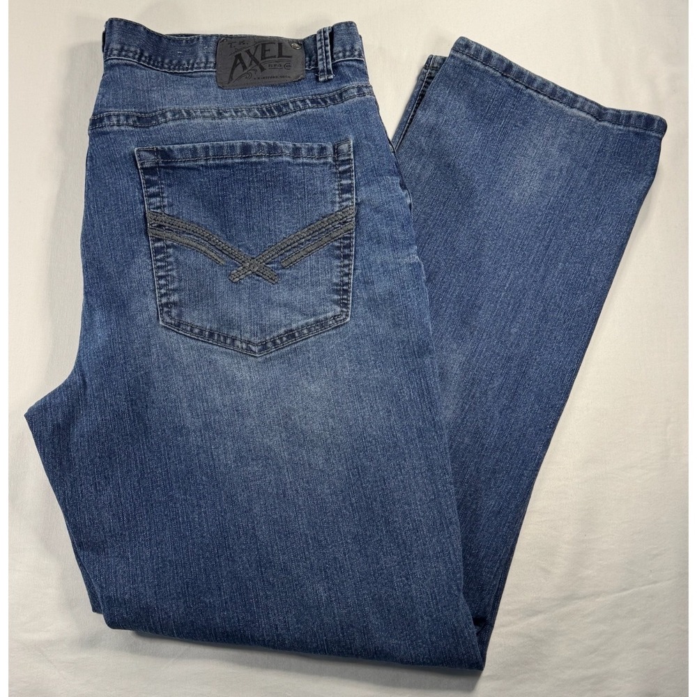 TK Axel Slim Straight Jeans Mens 38x32 Blue Medium Wash Denim Workwear Style